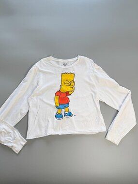 Bart Simpson Long Sleeve Crop Top, Simpsons Graphic Tee, Cartoon Shirt, Size M